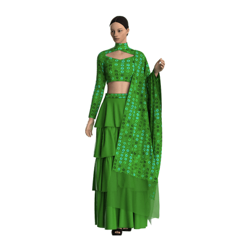 Layered Glamour: Turtle Neck Cut Work Lehenga Choli - CWL020 (Stitching Service)