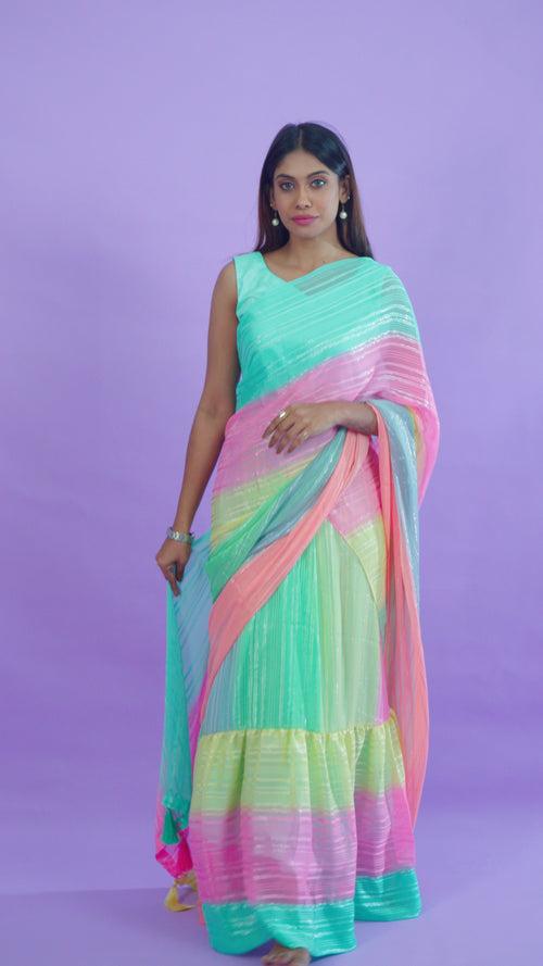 Rainbow Radiance: A Fusion Saree Gown - SGWN001