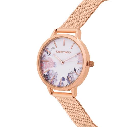 Tygra Rosegold Printed Dial Mesh Strap Watch