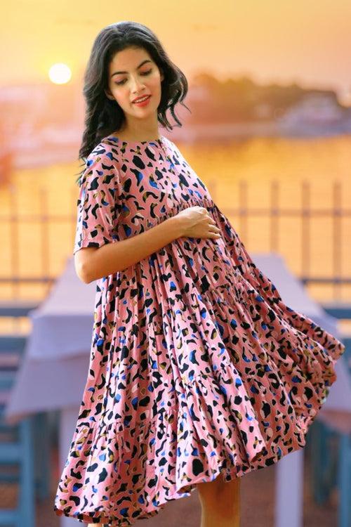 Rouge Animal Print Maternity & Nursing Layered Dress