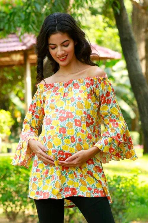 Miami Floral Off-Shoulder Maternity Top