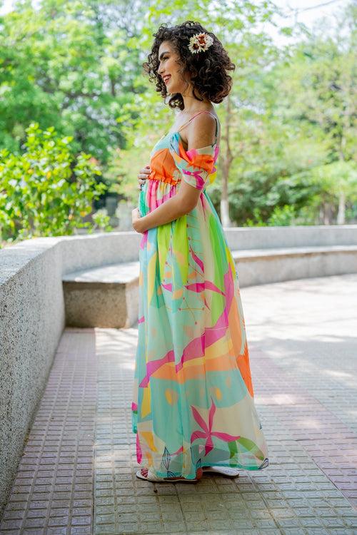 Luxe Adorable Candy Pop Off-Shoulder Maternity Photoshoot Gown