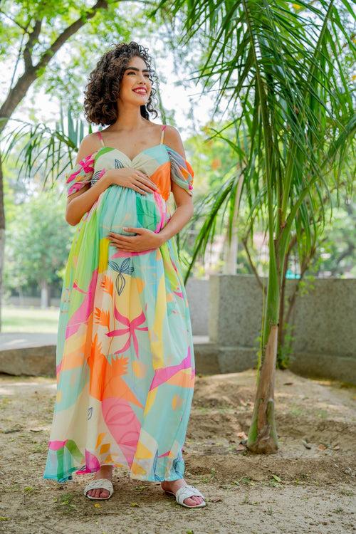 Luxe Adorable Candy Pop Off-Shoulder Maternity Photoshoot Gown