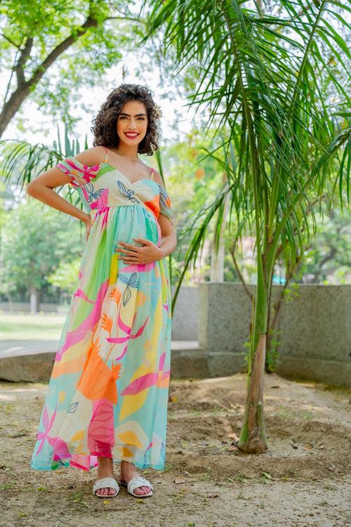 Luxe Adorable Candy Pop Off-Shoulder Maternity Photoshoot Gown