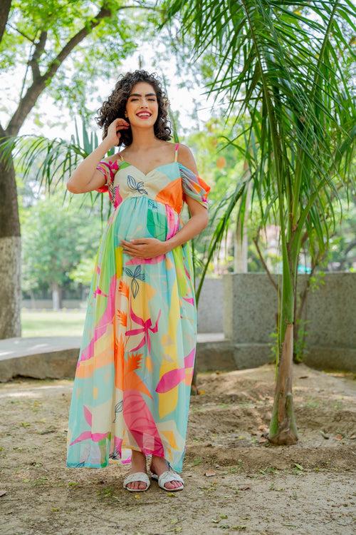 Luxe Adorable Candy Pop Off-Shoulder Maternity Photoshoot Gown