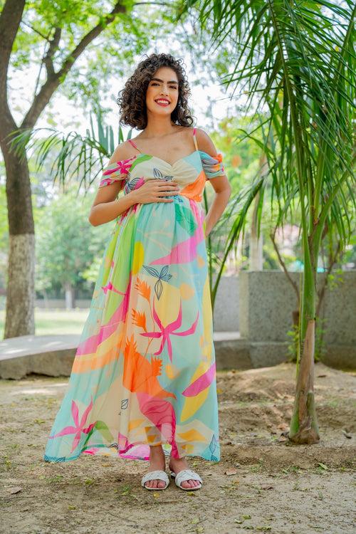 Luxe Adorable Candy Pop Off-Shoulder Maternity Photoshoot Gown