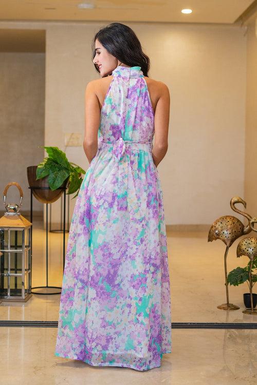 Vivacious Lilac Floral Maternity Gathered Dress