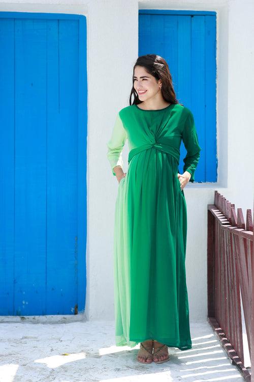 Graceful Emerald Green Maternity Knot Dress