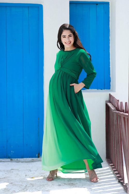 Graceful Emerald Green Maternity Knot Dress