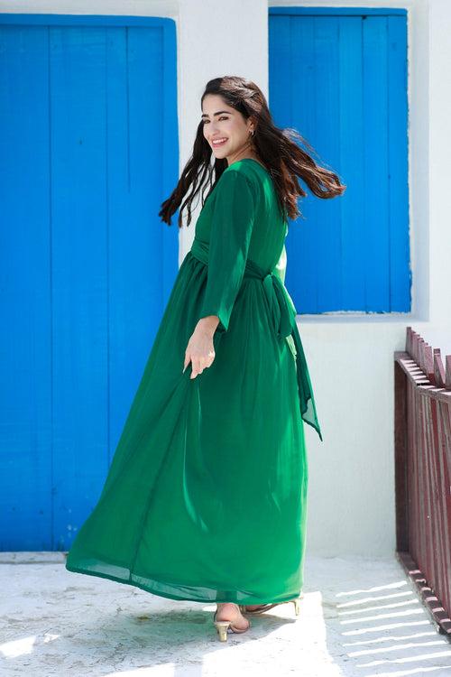 Graceful Emerald Green Maternity Knot Dress