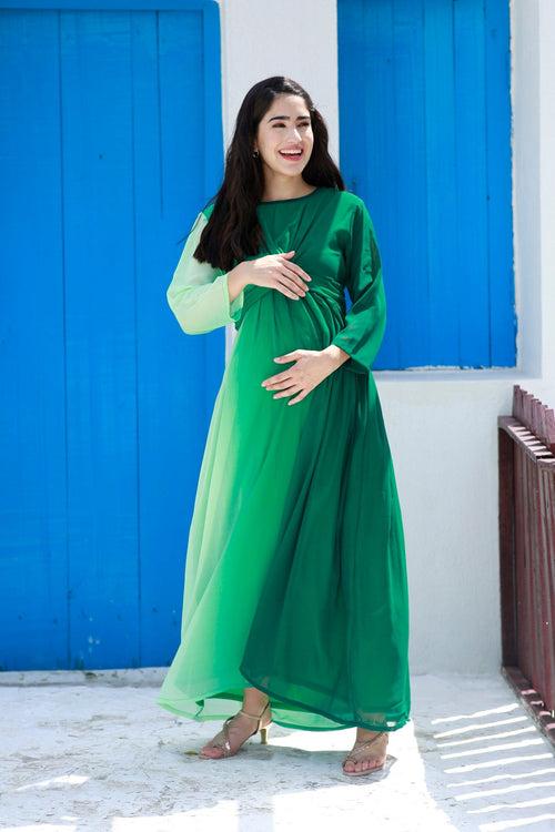 Graceful Emerald Green Maternity Knot Dress