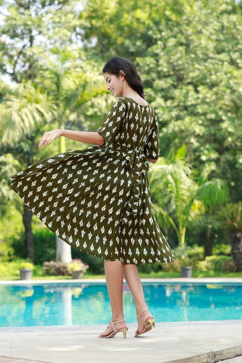 Winsome Seaweed Green Ikat Maternity & Nursing Dress