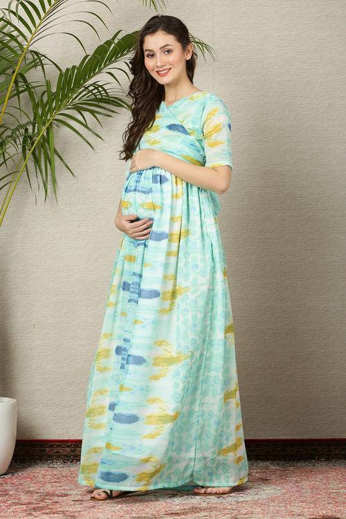 Pretty Aqua Green Maternity & Nursing Wrap Dress