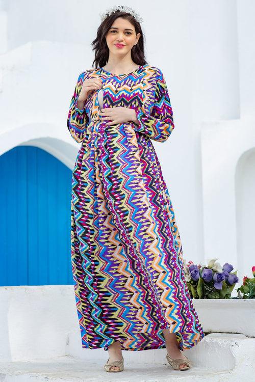 Multicolor Zig-Zag Concealed Zip Maternity & Nursing Maxi