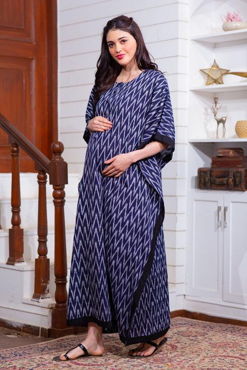 Indigo Cotton Maternity & Nursing Kaftan