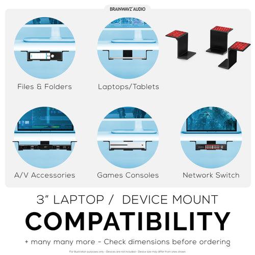 3” Under Desk Laptop & Device Holder Mount, Adhesive & Screw In, Devices upto 3" Like Small Computers Laptops Macbook Surface Keyboard Routers Modems Cable Box Network Switch & More