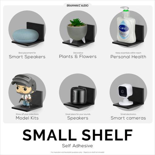 3.5” Small Floating Shelf Speaker & Camera Stand, Self Adhesive, No Screws Wall Mount For Cameras Baby Monitors Webcams