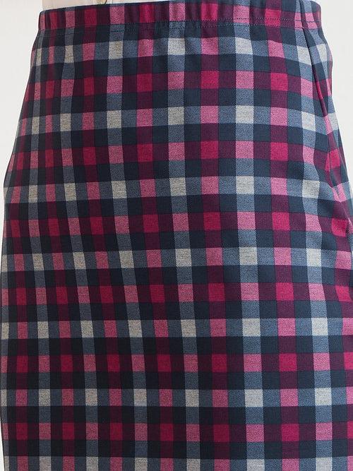 Berrylush BIZwear Women Multi Color Check High Rise Pencil Midi Skirt