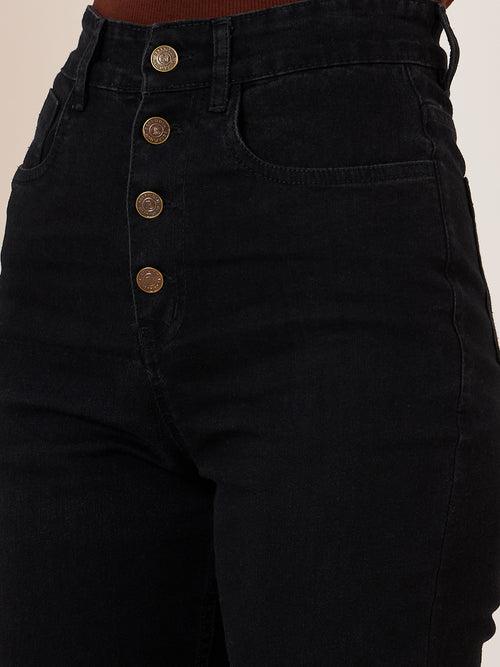 Berrylush Women Black Solid High Rise Cotton Slim Fit Jeans