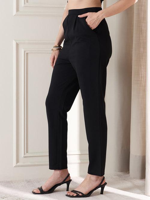 Berrylush BIZwear Women Black Solid High Rise Formal Trouser
