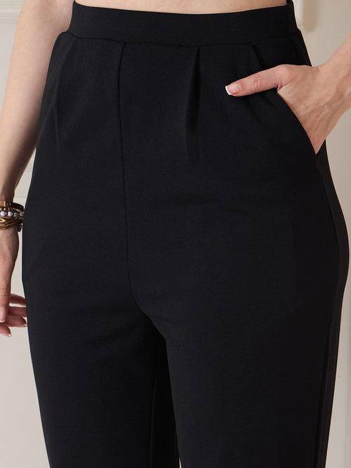 Berrylush BIZwear Women Black Solid High Rise Formal Trouser