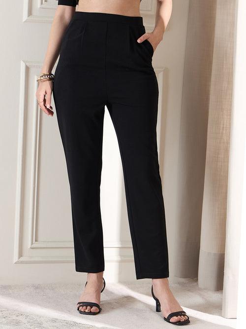 Berrylush BIZwear Women Black Solid High Rise Formal Trouser