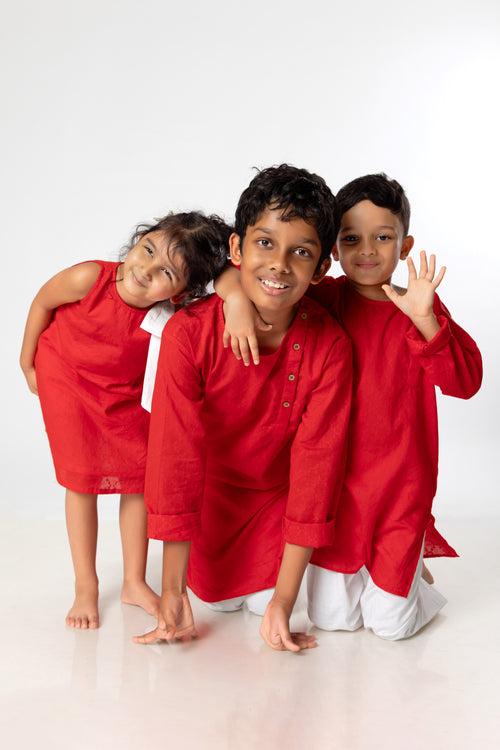 Cotton Kurta for Boys, Men | Colour Pop, Red