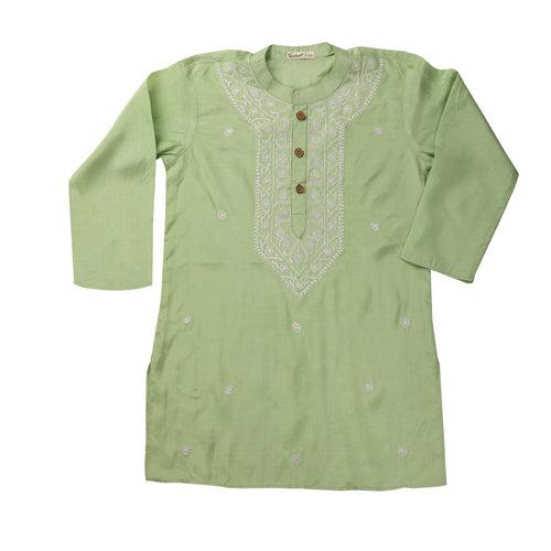 Embroidered Viscose Silk Kurta for Boys, Men | Mint Green