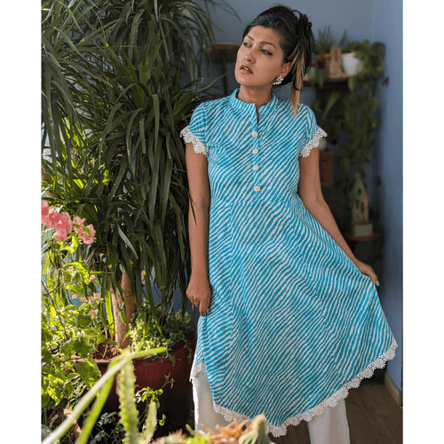 Malmal Kurta for Women | Leheriya Blue