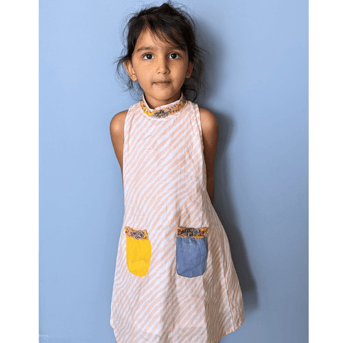 Malmal A-Line Dress for Girls | Leheriya Peach