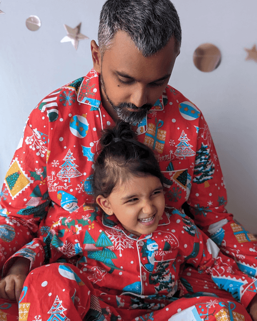 Cotton Pajama Set for Kids | Jingle Bells - Red