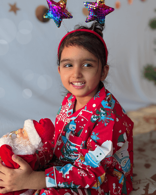 Cotton Pajama Set for Kids | Jingle Bells - Red