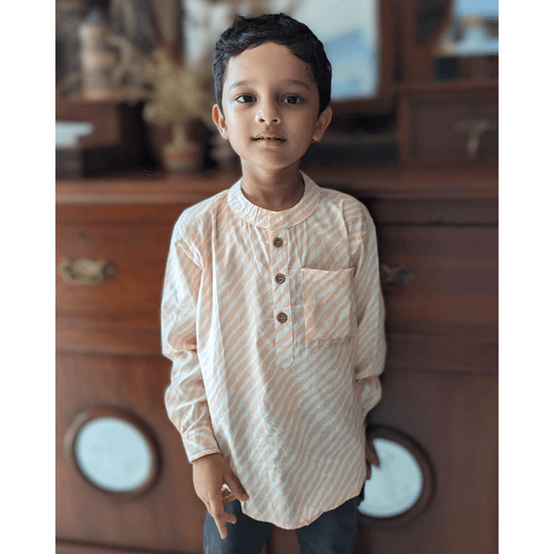 Malmal Kurta-Shirt for Boys, Men | Leheriya Peach