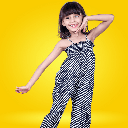 Cotton Malmal Jumpsuit for Girls | Leheriya Black