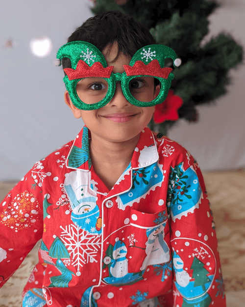 Cotton Pajama Set for Kids | Jingle Bells - Red