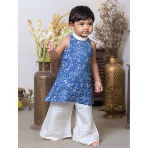 Viscose Santoon Girls Kurta & Palazzo Pants | Blue Rose