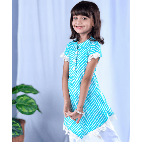 Malmal Kurta for Girls | Leheriya Blue