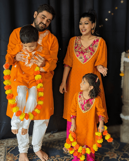 Orange Georgette Kurta with Pink Palazzo Pants | Girls & Women