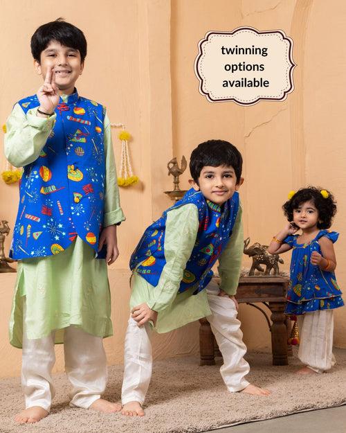 Silk Jacket-Kurta-Pajama 3 pc set, Boys, Men | Phooljhari