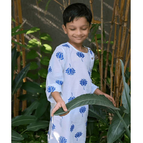 Malmal Kurta for Boys, Men | Indian Lotus, Blue