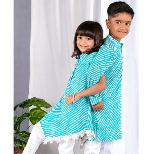 Malmal Kurta for Girls | Leheriya Blue