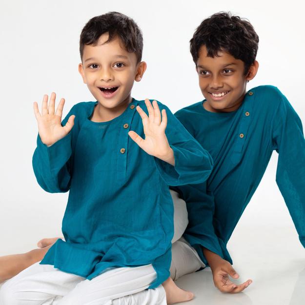 Cotton Kurta for Boys, Men | Colour Pop, Turquoise Blue