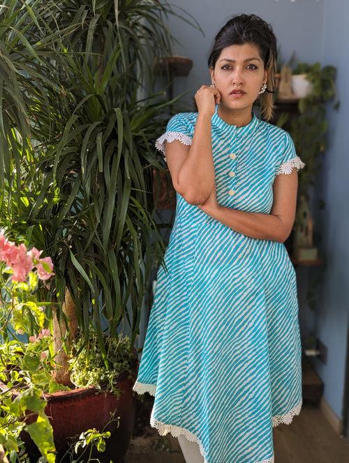 Malmal Kurta for Women | Leheriya Blue