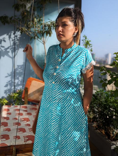 Malmal Kurta for Women | Leheriya Blue