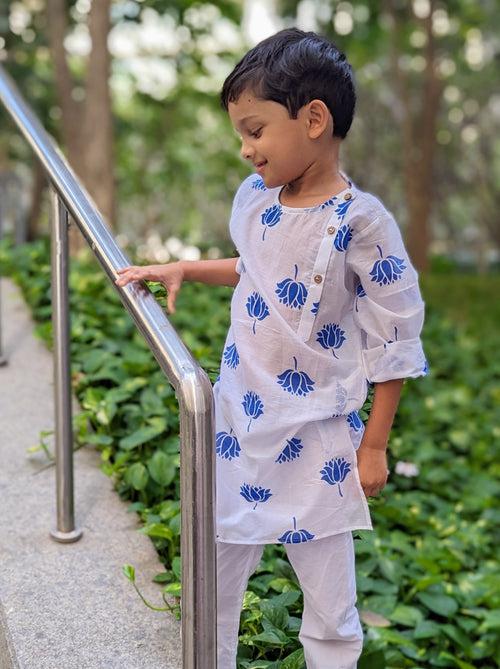 Malmal Kurta for Boys, Men | Indian Lotus, Blue