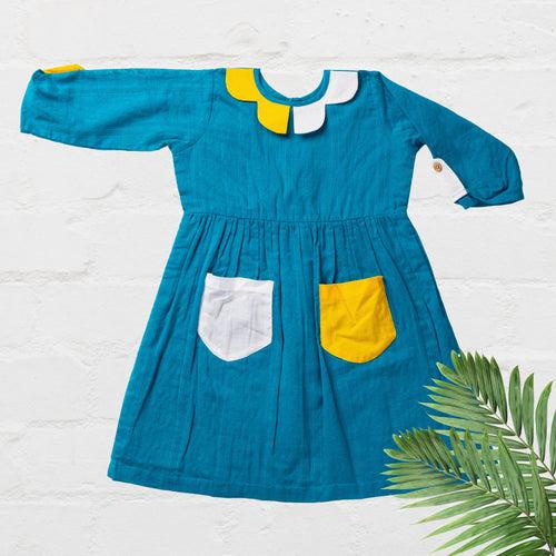 Cotton Dress | Colour Pop, Turquoise Blue | 0-12Y