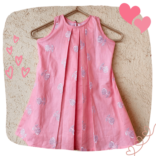 Embroidered Malmal Dress | Rose Pink | 1-12Y