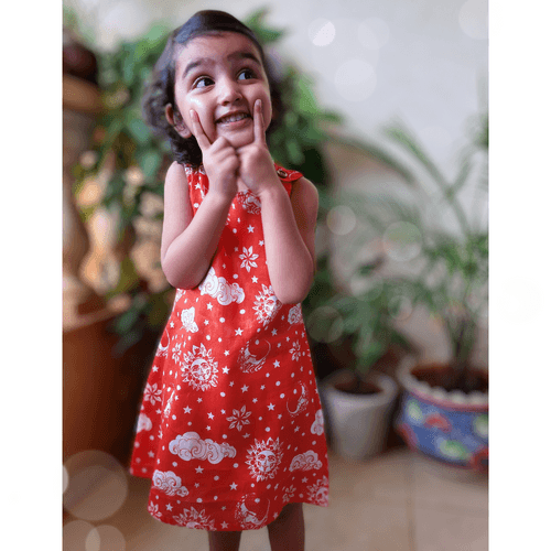 Malmal Dress | Nayantaara Vermilion Red | 1-12Y