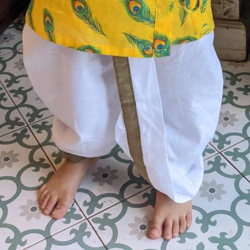 White Cotton Dhoti with Gota Piping | 0-14 years