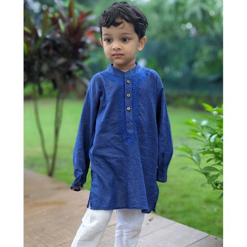 Embroidered Malmal Kurta | Royal Blue | Newborn to Adult